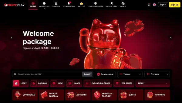 Početna stranica FieryPlay Casina na mobitelu